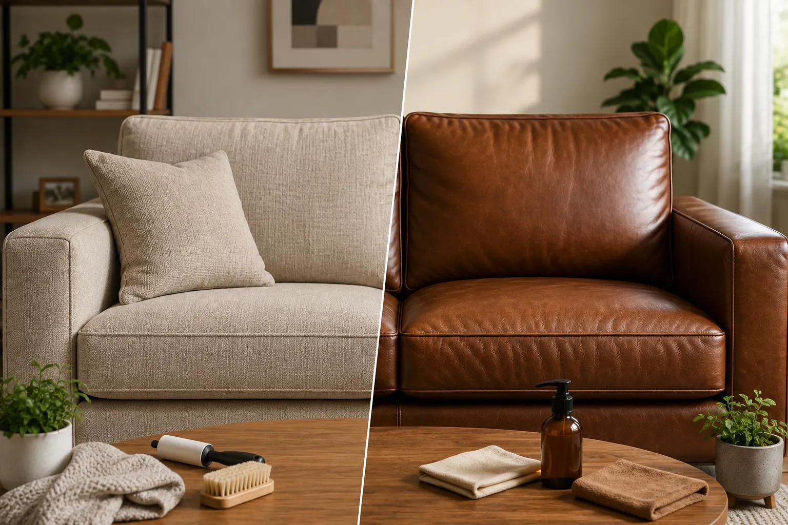 Fabric vs leather sofa